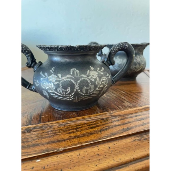 Vintage Van Bergh Silver Plate Co. Rochester NY Sugar bowl And Creamer 468 - Picture 8 of 10